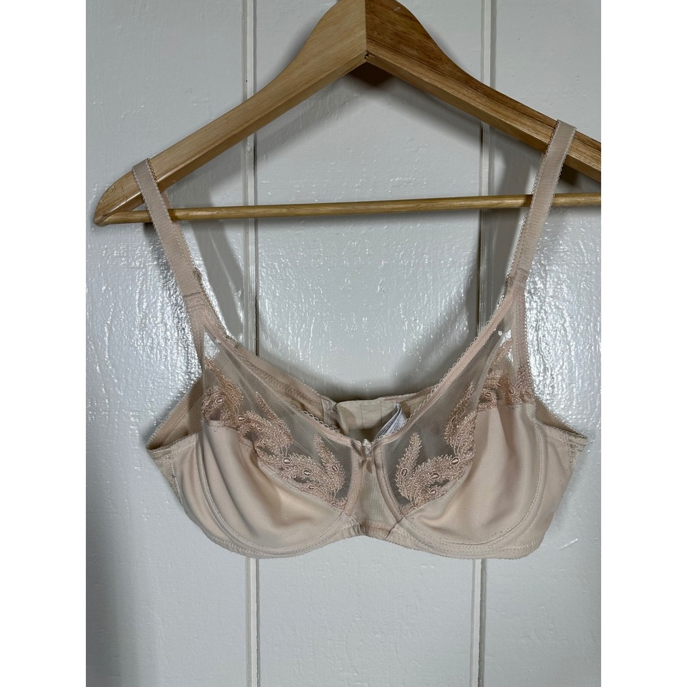 Wacoal Bra Womens 36B Beige 85121 Underwire Mesh Floral Embroidered Lace Trim